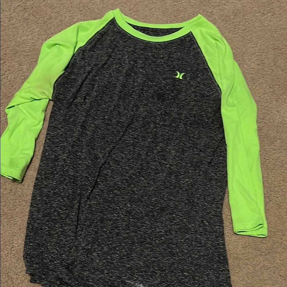 Hurley Black and Green Long Sleeve Raglan Tee